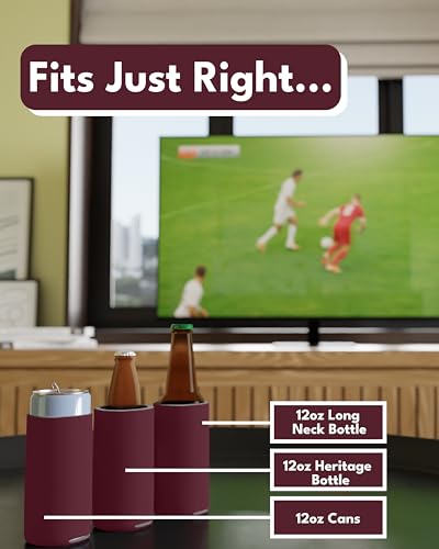 Image of PartyPrints 1000 Pack Burgundy Blank Slim Can Cooler Sleeves | Plain Seltzer Customizable Bulk Coolers for Beer Bottles & 12oz Tall Cans | Skinny Collapsible Drink Insulated Sleeve
