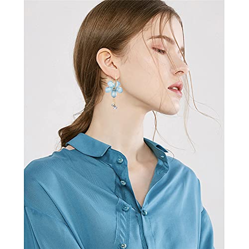 ANDPAI Elegant Romantic Bohemian Crystal Acrylic Rose Flower Dangle Drop Earrings Five Leaves Exaggerated Round Hoop long Tassel Earring for Women Statement Jewelry Gifts4