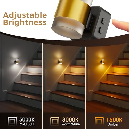 Image of L LOHAS LED Night Lights Plug into Wall,[2-PACK] Acrylic Plug in Night Light with Dusk to Dawn Sensor,3CCT 1600K /2700K /5000K,Brightness Adjustable,180Rotating Nightlight for Adults Bathroom Bedroom