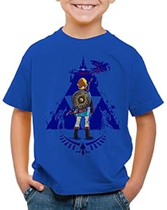 style3 Breath Link Blue T-Shirt für Kinder Hyrule Gamer, Farbe:Blau, Größe:116