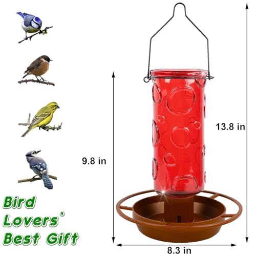 Juegoal Glass Wild Bird Waterer, 28 oz Wild Bird Feeder for Outdoors, Water Cooler with Metal Handle Hanging for Garden Tree Yard Outside Decoration, Red - Image 3