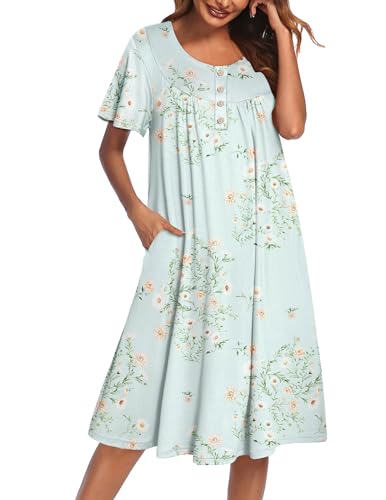 Image of Ekouaer House Dress for Women with Pockets Short Sleeve Moo Moos Plus Size Nightgowns Floral Print Mumu Dresses