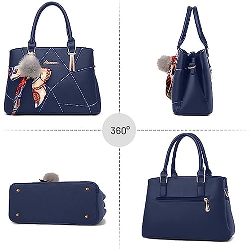 Bolso Satchel para Mujer de Cuero Sintético Azul Marino miniatura 4