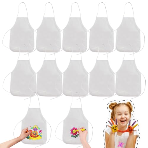 RRigo Kinder Schürzen, 12 DIY Weiß Bastelschürze Set, Stoff Malerei Schürzen, Kunst Kittel für Malerei, Kochen und Jede DIY Handwerk (Weiß)