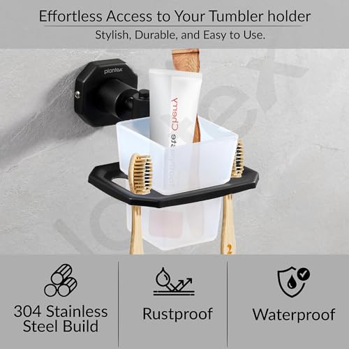 Image of Plantex 304 Grade Stainless Steel Tooth Brush Holder /ABS Material Tumbler Holder for Wash Basin /Bathroom Accessories - Nipron (Black)
