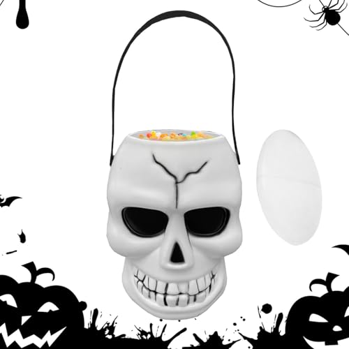 Cesta De Halloween - Cubo De Caramelos De Halloween con Calavera - Tarro De Calavera con Asa para Velas Decorativas Adultas Fiestas Góticas