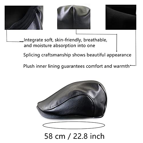 Newsboy Hats For Men Leather, Herringbone Flat Ivy Cap, Gatsby Newsboy Driving Hat Cap, Golf Hats Men's Flat Caps Hats For Men Women Birthday Gift Ideas (Black-S) #TOP6