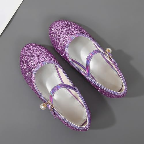 Flower Girls Dress Shoes Toddler Kids Wedding Heel Mary Jane Shoes Glitter Flat Shoes Girls Sandals Youth (Purple, 11.5 Little Child)2