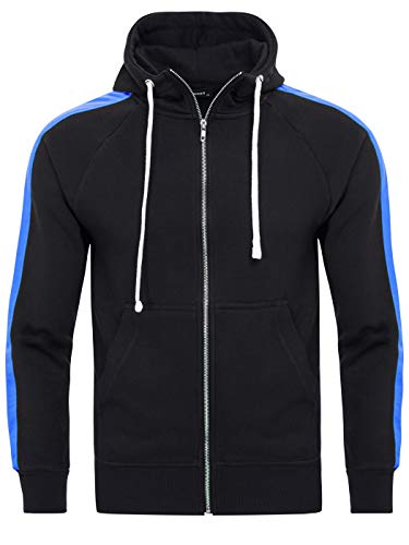 PITTMAN Sudadera Deportiva con Capucha Deportivos Zipper Hoodie Cremallera Stripe Cyan Celeste, Negro/Azul (Black/Blue 1603), L