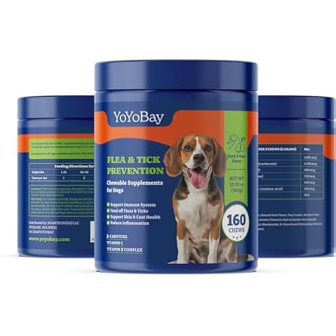 YoYoBay Flea and Tick Prevention for Dogs Chewable - 160 Soft Chews, Duck & Pear Flavor - Dog Flea and Tick Treatment Chewable, Natural Defense- Dog Immune Support Supplement Cover