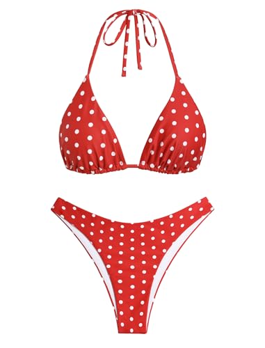 Image of ZAFUL Womens Halter Bikini Sets Triangle Bikinis High Cut Swimsuits 2 Piece Bathing Suits Sexy Swimwear