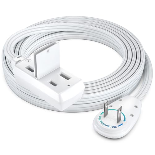 Maximm 10 Ft 2-Prong 360 Rotating Flat Plug Extension Cord, White, UL