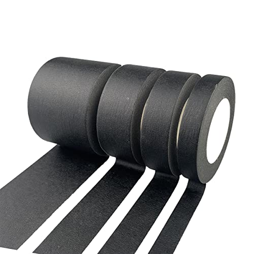 Baijixin 4 Rolls Black Masking Tape, Multi-Size Painters Tape for Home, Office, School Stationery, DIY Arts, Crafts, Labeling - (0.5 Inch, 0.7 Inch, 1 Inch and 2 Inch X 22 Yard)