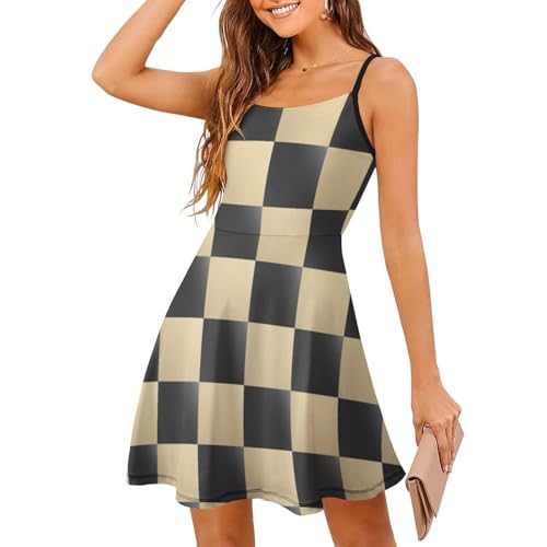 Robe d'été à bretelles spaghetti style échiquier pour vos journées ensoleillées à la plage