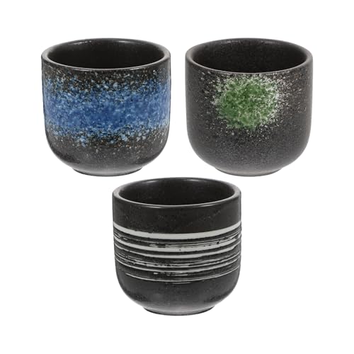 UPKOCH Japanese Ceramic Tea Cup Teacup, 3Pcs Small Vintage Tea Cups, Traditional Earthenware Cups, No Handle Asian Tea Cups for Home Kitchen 200ml