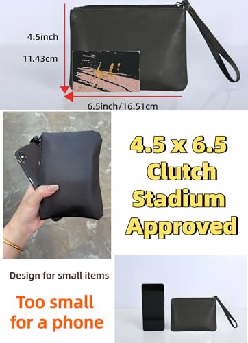 Small Makeup Bag for Purse Mini Cosmetic Pouch Zipper Little Wristlet, Tiny Make Up Organizer Lipstick Feminine Product Car Change Coin Holder for Women, 4.5 x 6.5 Clutch Stadium Approved, 1 Black2