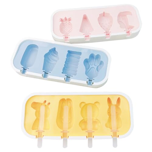 3Pcs Ice Lolly Moulds with Sticks, Non-Stick Cakesicle Moulds, Silicone Ice Popsicle Mould with Lid, 18 Sticks for DIY Ice Cream, BPA-Free