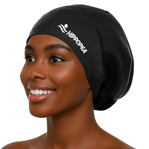 HIPPOPEA Extra Large Silicone Swim Cap for Long Hair Dreadlocks Braids Weaves Hair Extensions Curly Afro Styles Anti Slip 3D Ergonomic Swimming Cap for Women Men Boy Girl (Extra Large)