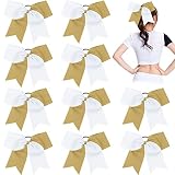 CN 10pcs 8" Cheer Hair Bows Large White Ponytail Holder Girls Elastic Hair Ties Handmade for Cheerle
