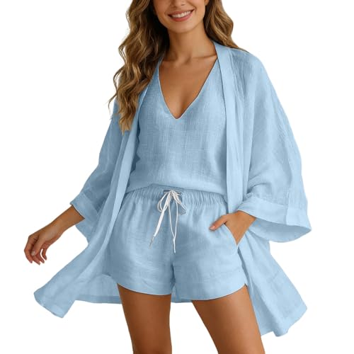 Combinaison légère en lin femme ensemble short débardeur et gilet été