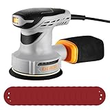 DEKOPRO 300W Exzenterschleifer, 125mm Schleifmaschine mit 6 Geschwindigkeiten(7000-13000U/min), 16 Stück Schleifpapier, Staubfangbehälter - Multischleifer für DIY Holz Schleifen Polieren
