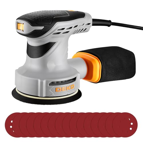 Orbital Sander Electric Sanders: DEKOPRO Random Orbit Sander 300W with 16Pcs Sandpapers, 6 Variable Speed 13000RPM, 125MM Hand Electric Tool, Dust Removal Function, Fit for Woodworking/Sanding