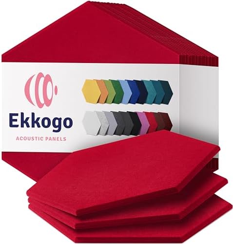 Ekkogo Acoustic Panels 12-Pack Soundproof Wall Panels 14''X13''X0.4'' Sound Panels High Density Sound Dampening Panels - [Candy Red Hexagon]