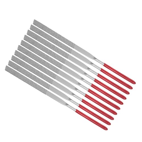 CoCud Lima de Aguja Recubierta de Diamante Grano 150 Vástago de 3mm Longitud de 140mm Herramienta de Afilado Con Lima Plana de Diamante para Metal Vidrio Piedra 10 Piezas