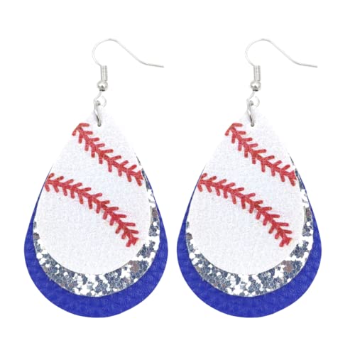 Colorful Layered Baseball Leather Dangle Earrings Shining Sports Ball Earrings for Women Jewelry