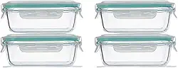 Kit 4 Potes de Vidro Retangular com Tampa Hermética e Vedação de Silicone - Armazenamento Seguro e Versátil de 1040ml para Alimentos (Verde)
