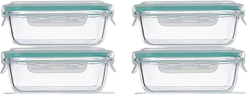 Kit 4 Potes de Vidro Retangular com Tampa Hermética e Vedação de Silicone - Armazenamento Seguro e Versátil de 1040ml para Alimentos (Verde)