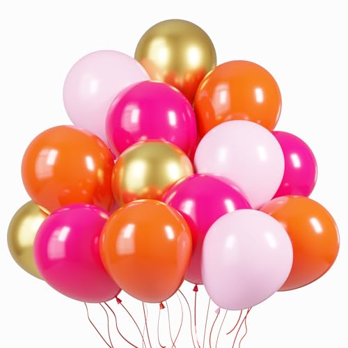 Image of KBZVNAF Pink Orange Gold Latex Balloons - 60 Pack 12 inch Orange Pink Metallic Gold Party Balloons for Birthday, Baby Shower, Wedding, Bridal Shower Party Decorations