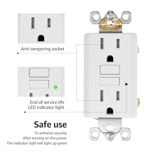 GFCI Outlet Outdoor 15 Amp Self-Test GFI Electrical Outlet Tamper Resistant GFCI Receptacle with LED Indicator Light with Screws Indoor and Outdoor Use - Image 5