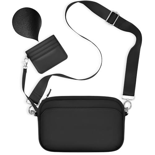 TOPEAST Nylon Crossbody Bags for Women with Leather Card Holder - Mini Cross Body Purse with Adjustable Strap for Traveling