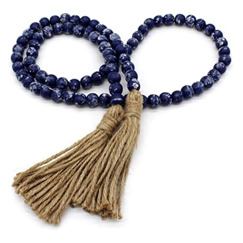 CVHOMEDECO. Guirnalda Cuentas Madera con borlas Granja rústica Madera Cover