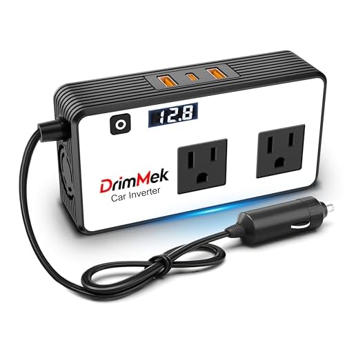 DrimMek 300W Car Power Inverter, Car Plug Adapter Outlet DC Inverter 12V to 110V AC Cigarette Lighter with 3 * 24W USB-C & USB-A Dual Outlets Fast Car Charger for Laptop Vehicles, Road Trip,