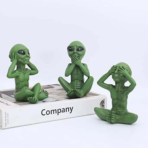 Miniatura 8 de Estatua de extraterrestre de Three Wise, Hear No Evil See No Evil Speak No Evil Alien Statue, figura de alienígena OVNI de ciencia ficción, 3
