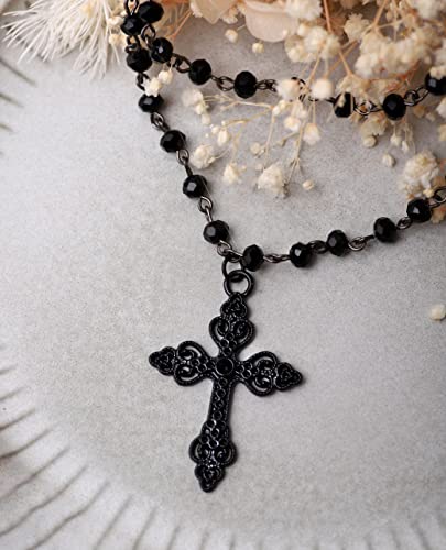 Sacina Gothic Layered Cross Necklace, Zinc Alloy Black Bead Cross Choker Necklace, Halloween Goth Jewelry Gift For Women (Layered Bead Cross) #TOP4