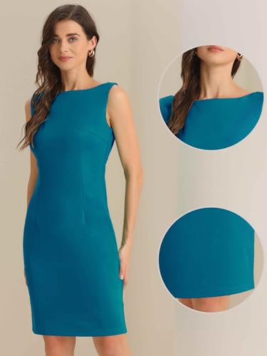 Image of Allegra K Sheath Dress for Women's Business Teacher Sleeveless Boat Neck Dressy Casual Office Dresses