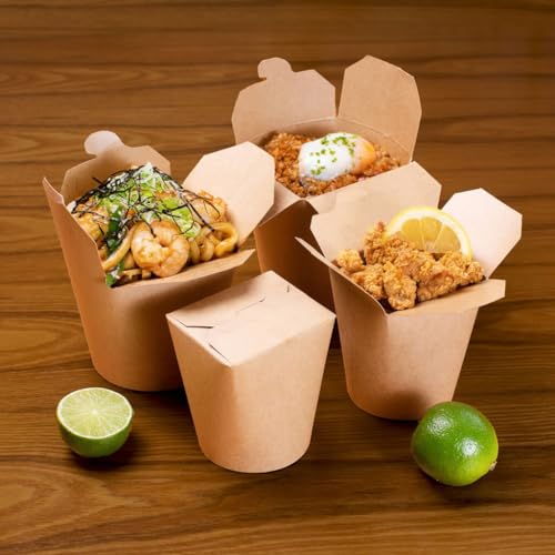 M25 Packs 50 X 26oz / 750ml Kraft Noodle Boxes Disposable Chinese Takeaway Noodle Boxes Square With Tuck Top Lid Takeaway Snack Boxes & Leak Proof Design Biodegradable (26oz / 750ml, 50)