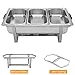 ROVSUN Gold Chafing Dishes for Buffet, 9QT Chafing Dish Buffet Set with Glass Lid, Stainless Steel Buffet Servers and Warmers with Folding Frame & 3 1/3 Size Pan for Parties Weddings Catering Events