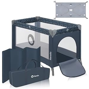 Lionelo Stefi Baby Kinderbett, Reisebett ab Geburt bis 15 kg, Seiteneingang, Sicherungssystem LockGuard, Blockade der Räder, Tragetasche, zusammenklappbar