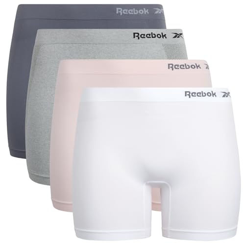 Image of Reebok Womens Boyshorts - 4 Pack Seamless Underwear for Women with Performance Stretch, Relaxed Waistband, 4 inch Inseam