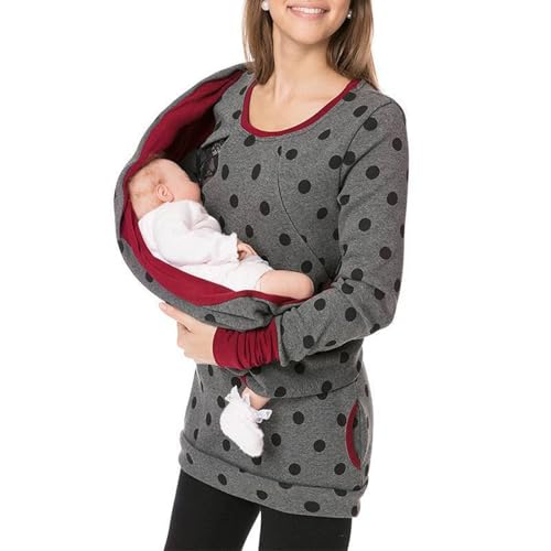 KBOPLEMQ Jersey de lactancia para mujer, invierno, algodón, manga larga, cuello alto, básico, lactancia, ropa de maternidad, camiseta de lactancia con dos capas, sudadera con capucha con bolsillos