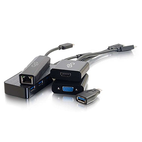 C2G 30004 USB-C to 4K UHD HDMI, VGA, Ethernet, or USB-A Essential Adapter Kit, Black