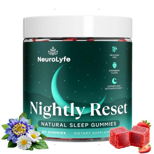 Neurolyfe Sleep Gummies Melatonin-Free Sleep Aid Natural Sleep Support & Nighttime Relaxation with Magnesium L-Theanine GABA & Apigenin Strawberry 60 Count