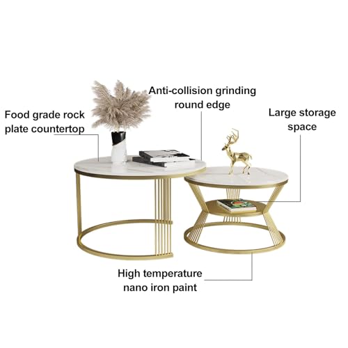 Mesas de centro empilháveis ​​de metal - Conjunto de 2 mesas de centro encaixáveis ​​- Mesa lateral