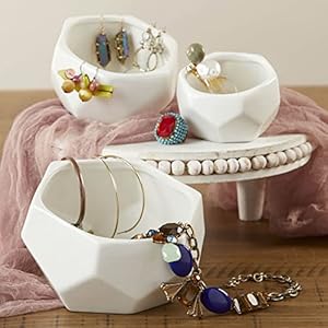 Kate Aspen Geometric Ceramic Planters Bowls, Shelf Decor Trinket Dish, Home, Room, Desk, Table Décor, Small, Medium and Large, White, 3 Count (23269NA)