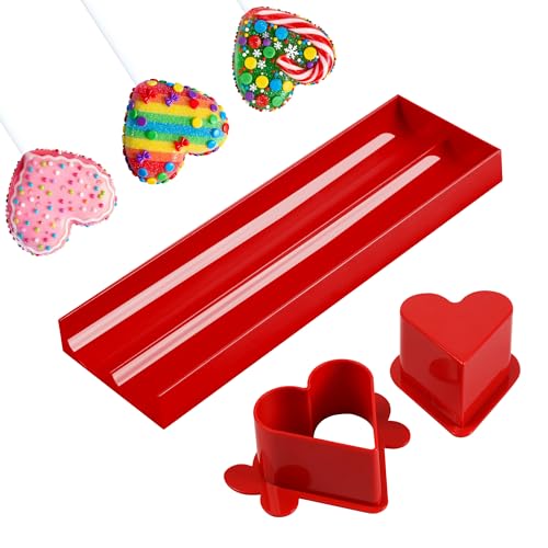 Mercmind Heart Cake Pop Mold Set with 9 Inch Tray Cutter Pusher and Sticks Cake Pop Maker Kit for Birthday Parties Weddings Baby Showers and Home Baking-Peach
