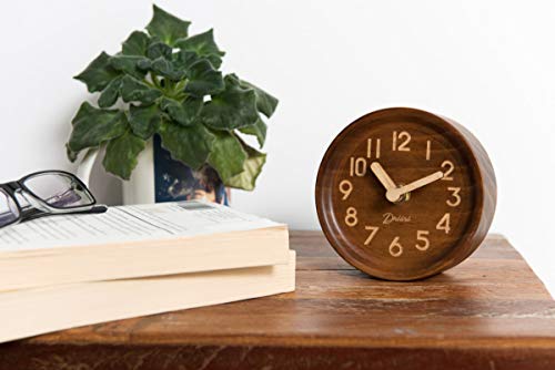 image for Driini Wooden Desk & Table Analog Clock Made of Genuine Pine (Dark) - 